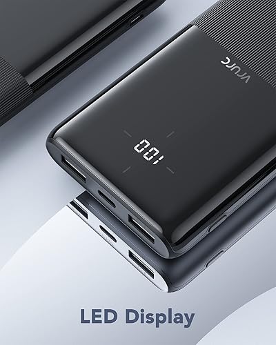 Miniatura 6 de VRURC Paquete de 2 cargadores portátiles de 10000 mAh con USB-C y 2 salidas USB, 2 entradas, pantalla LED, cargador de teléfono portátil delgado y