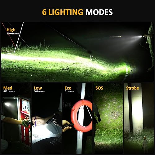 Miniatura 3 de V6 - Linterna recargable de 1300 lúmenes, linternas LED compactas y potentes con carga rápida tipo C, indicador de batería inteligente, 6 modos de