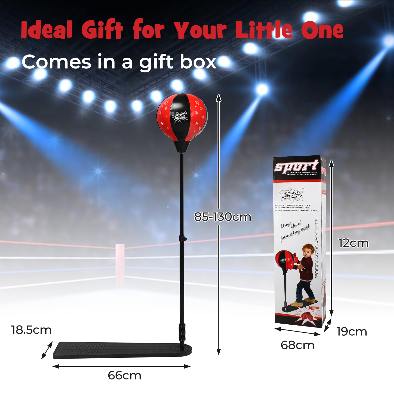 KOMFOTTEU Punchingball sur Pied Réglable 85-130 cm, Ballon de Boxe avec Pédale, Gants et Pompe, Ensemble de Frappe Debout pour Enfants de Plus de 3 Ans