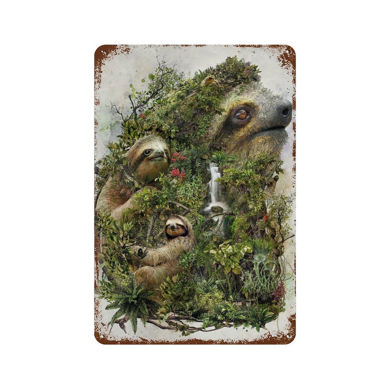 Vintage Rust Metal Sign with Sloth Design 11.8"x7.9", for Office, Studio And Wall Decor, Farmhouse Wall Decor