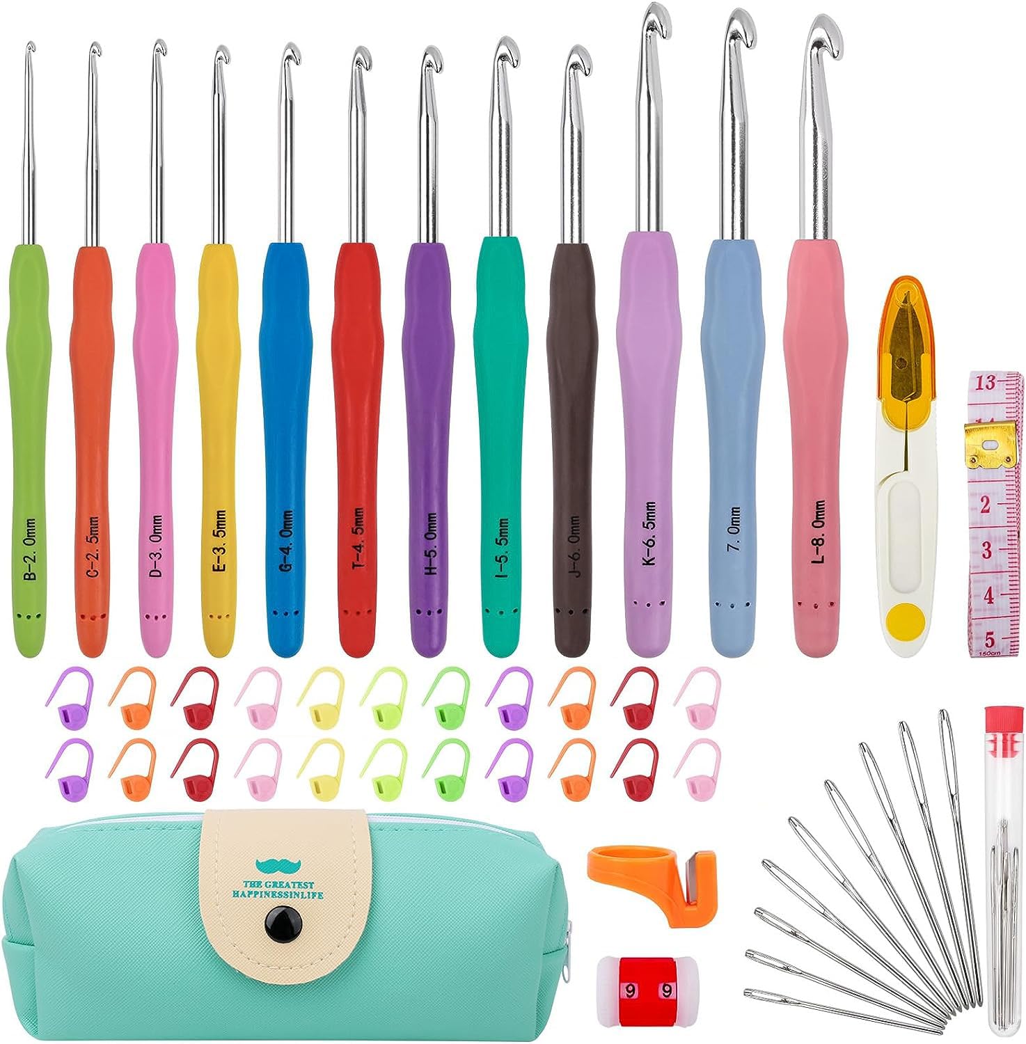 ALMEKAQUZ Crochet Hooks 12 Sizes Crochet Hook Set, 41 Pack Yarn Crochet Kit for Beginners, Knitting Needles with Ergonomic Handles for Arthritic Hands, Crochet Needle Kit with Blue Case for Crocheters