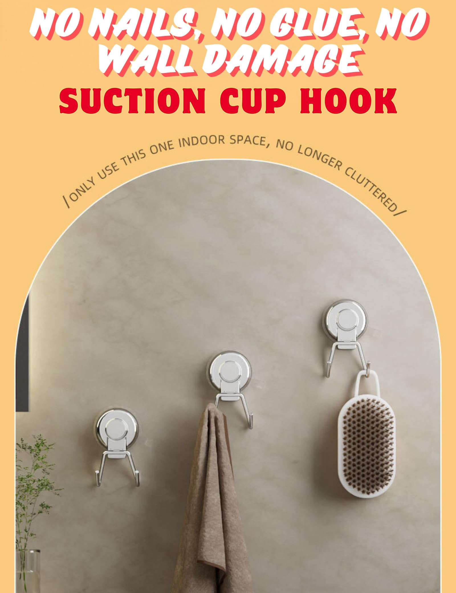 Boxonly Powerful Vacuum Suction Cup Hooks - Heavy Duty Stainless Steel Double Hooks for Shower (2 Pack), Chrome, 2Pcs - Image 3
