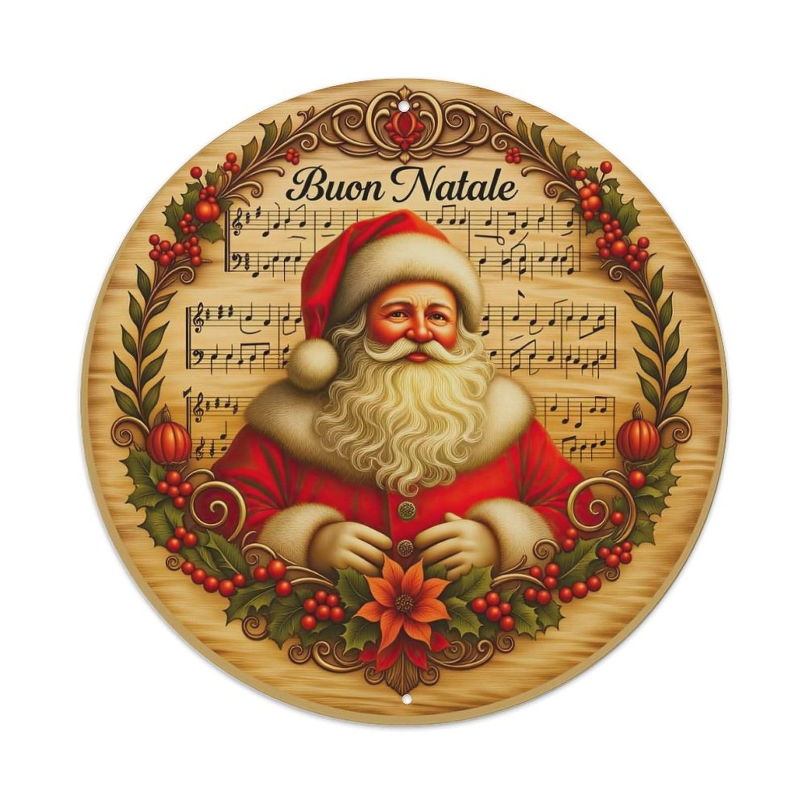 Santa Claus Christmas Music Wreath Metal Tin Sign
