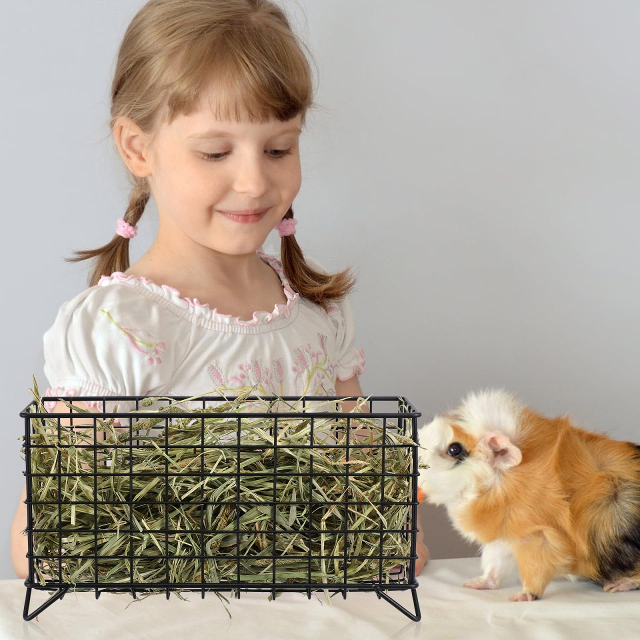 Comedero de Heno para Conejos Jaula para Mascotas de Metal Conejo Rack Heno Comedero Cuencos Alimentador Rack para Cerdo de Indias Chinchilla Negro