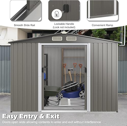 Miniatura 3 de IRONMAX Cobertizo de almacenamiento para exteriores con piso, cobertizo de jardín grande de acero galvanizado de 8 x 6 pies con puertas correderas