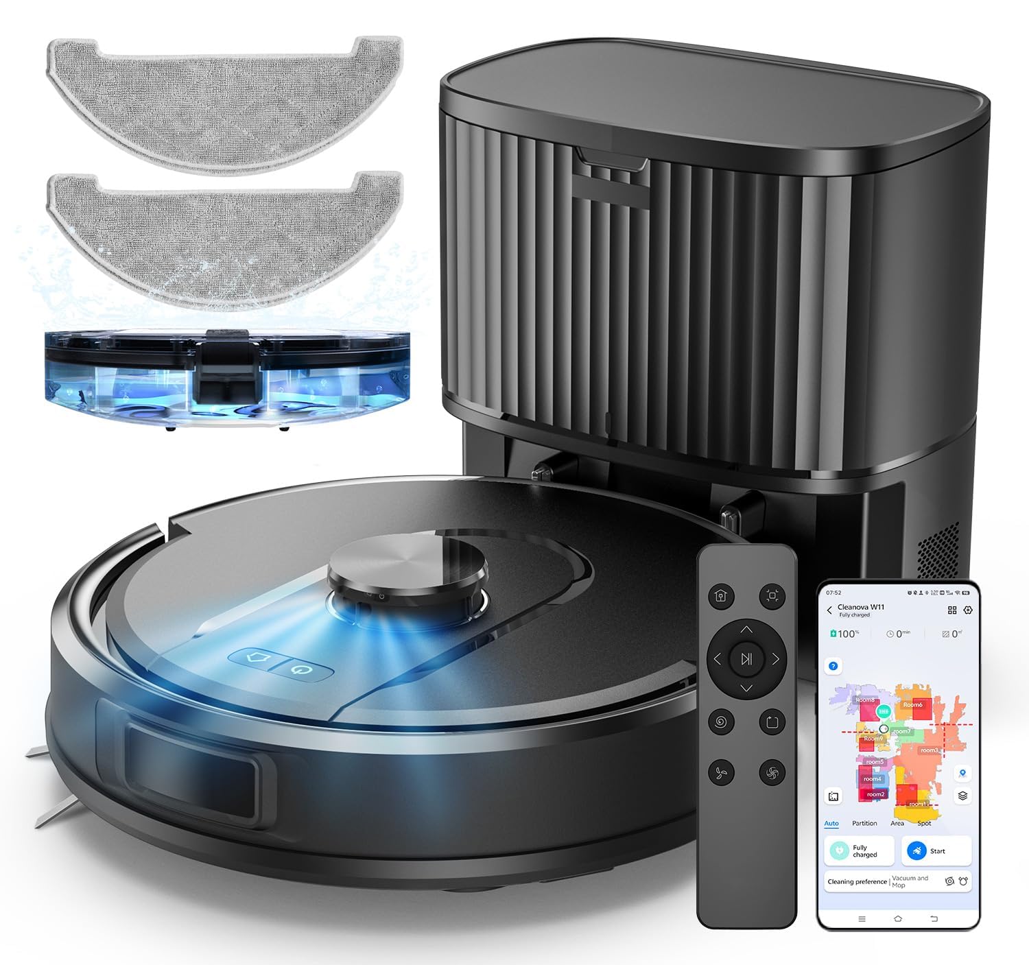 Self-Emptying Robot Vacuum Cleaner with Mop, Laser Navigation, Up to 60 Days of Hands-Free Cleaning, 180 Mins Runtime, Strong 8000Pa Suction Robot Vacuum to Clean Floors, Carpets, and Pet Hair