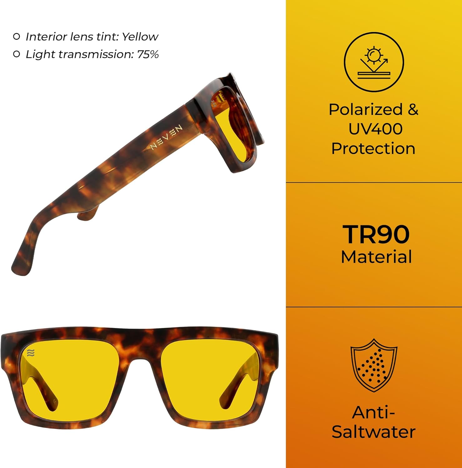 NEVEN RG Men's Polarized Sunglasses - Bold Rectangle UV Protection Sunglasses – Trendy Metro Fashion Glasses for Men & Women Amar image 4 of 7 B0DP3DQP2D