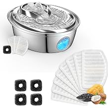 ORSDA Cat Water Fountain Stainless Steel, Automatic Pet Water Fountain, 67oz/2L Drinking Fountain Dog Water Dispenser, Cat Water Fountain Filters 12Pack