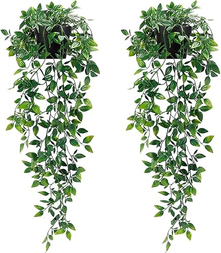 GANAZONO 2 plantas colgantes artificiales de hiedra falsa en maceta plantas realistas en maceta para pared casa habitación patio decoración interior