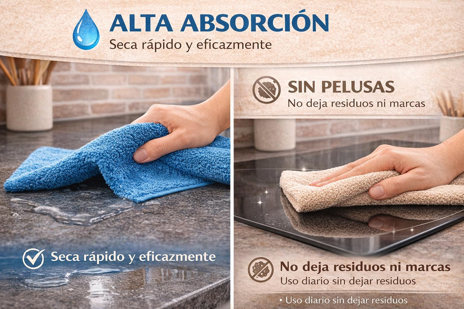 DECASATEXTIL Paños de Cocina 100% Algodón – Pack de 6 - Trapos Absorbentes 400GSM – Colores Lisos – Suaves, Reutilizables y Lavables a Máquina