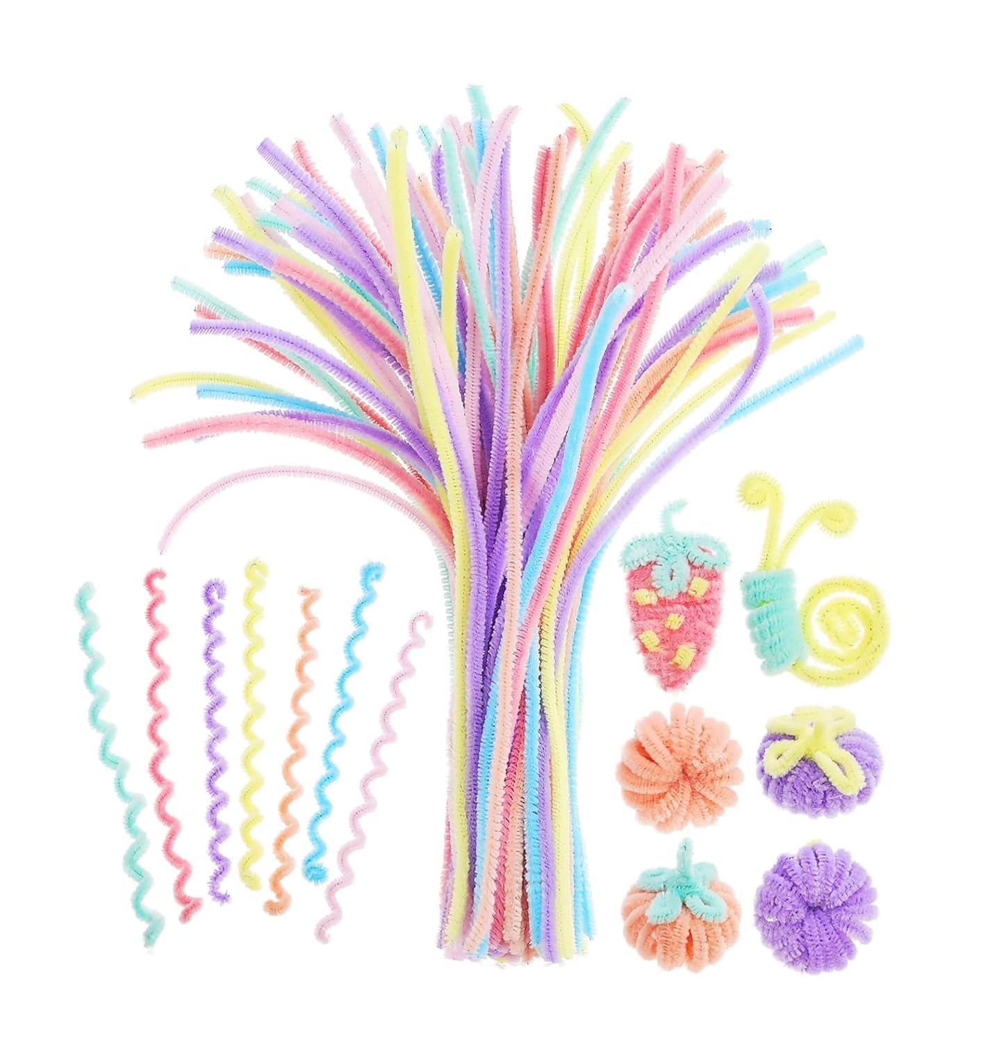 ARTISTERY 100 Pcs Pastel Pipe Cleaners, Fuzzy Chenille Stems, Fuzzy Sticks Pipe Cleaners Craft Supplies for DIY Arts Crafts Project 2