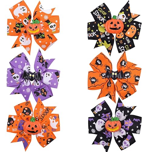 Miniatura 9 de 6 lazos para el cabello de Halloween para niñas, accesorios para el cabello, clips de araña y murciélago, lindos lazos para el día de los muertos,