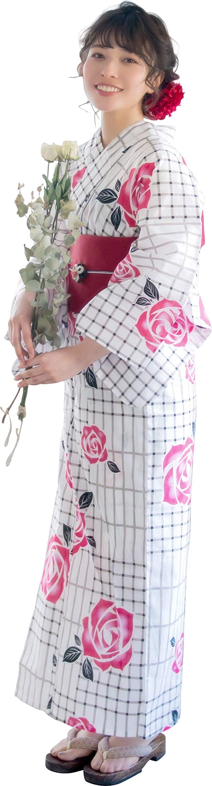 Dita Women's Kyoto Traditional Easy Wearing Kawaii Yukata Robe(Japanese Casual Kimono) Full Set 4