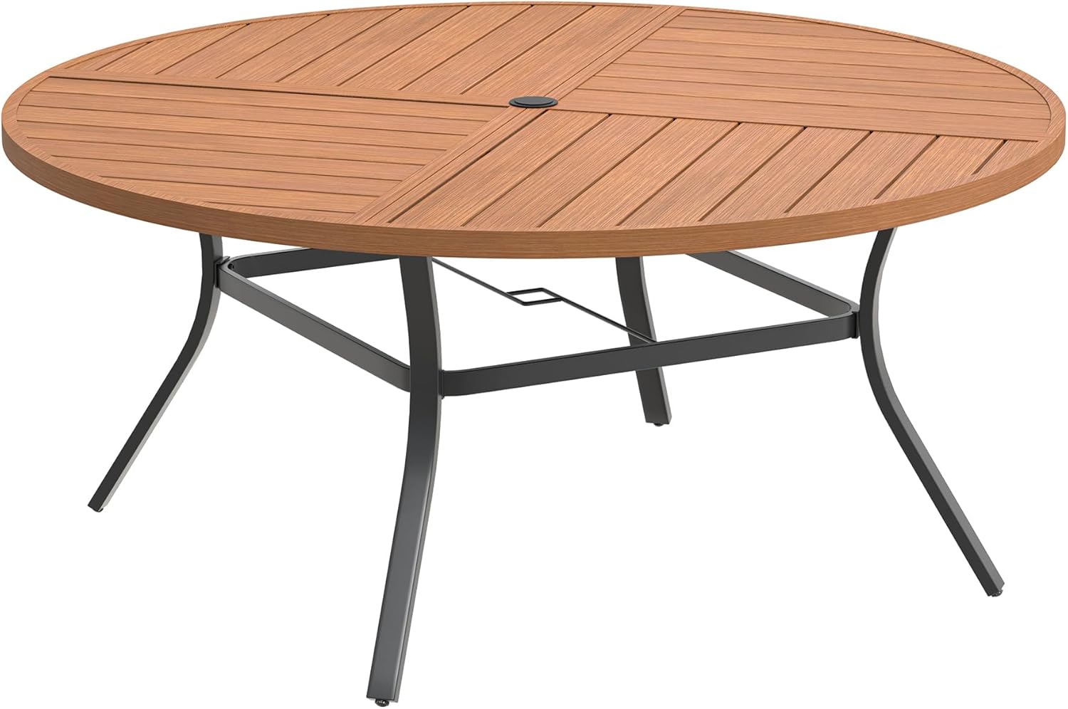 DIFY 63" Outdoor Patio Dining Table for 6, Metal Rectangular Steel Slat Patio Table with 1.57" Adjustable Umbrella Hole, Weather-Resistant for Garden Backyard Poolside Deck, Sandshell