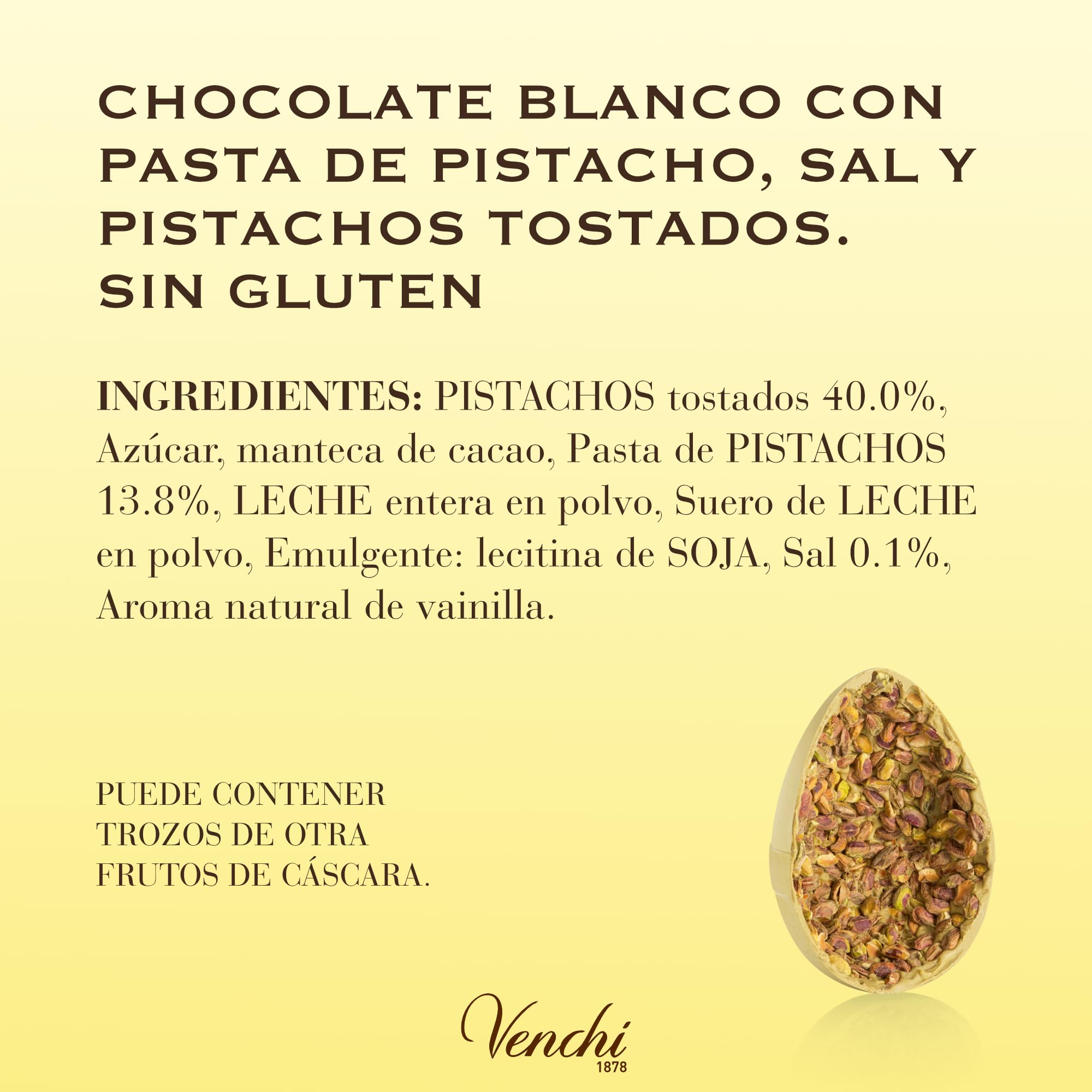 Venchi - Huevo de Chocolate, Sabor Chocolate con Pistacho, con Pistachos Enteros, con Sorpresa, Sin Gluten, 500 gr, Colección Pascua, Idea Regalo