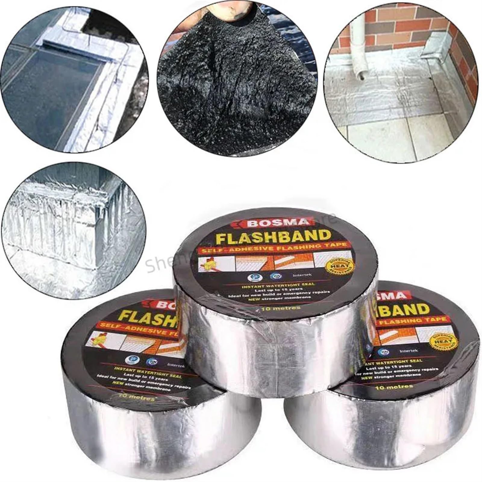 Aluminiumfolienband High Temperature Super Resistant Waterproof Self Adhesive Seal Wall Crack Roof Pipe Repair Wall Roof Repair Sealant(5cm X 10m)