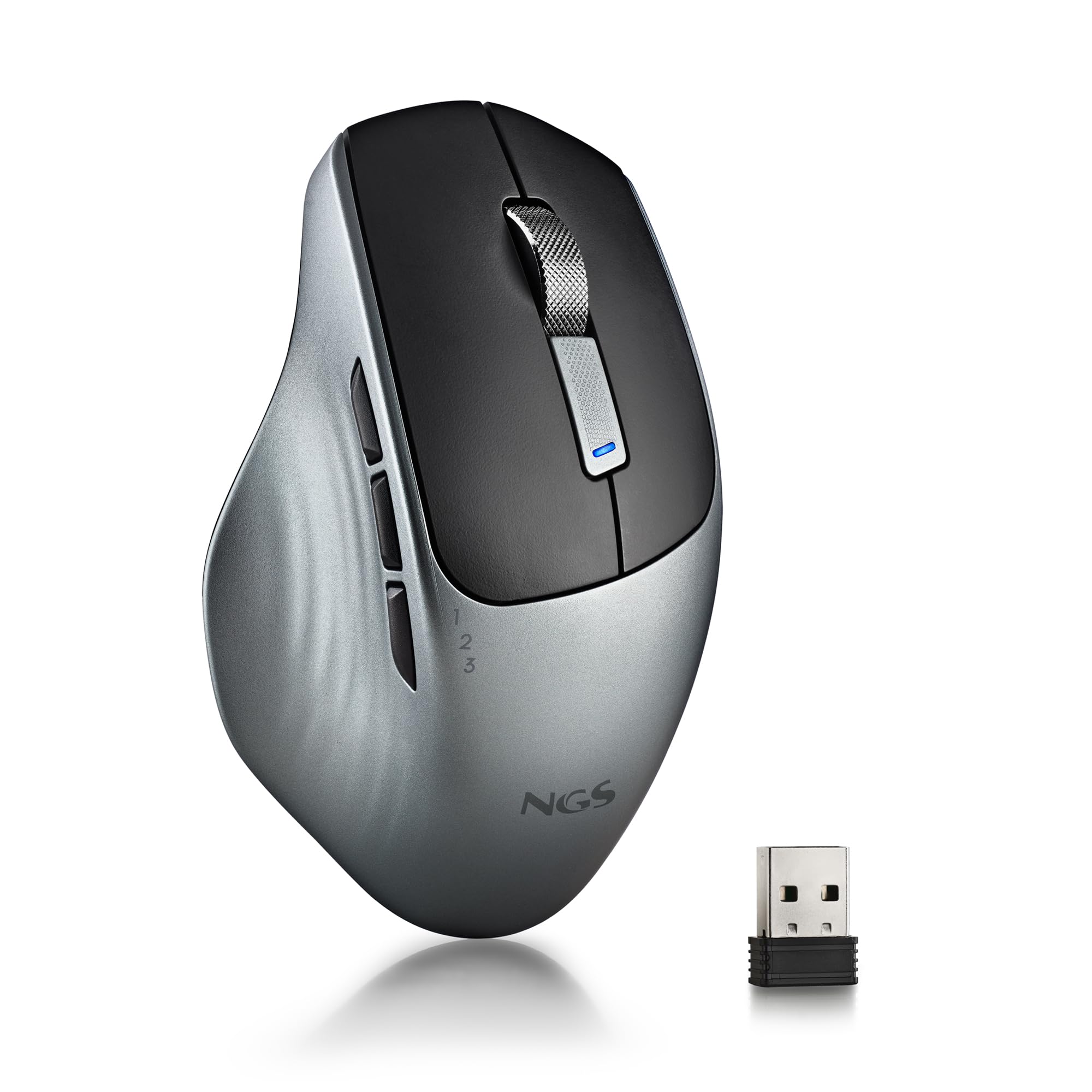 NGS Lush-RB Wireless Multi-Device Mouse 2.4 GHz + Bluetooth 4.0/5.0, USB-C Rechargeable Battery, 6 Silent Buttons, Ergonomic for Right-Handed, Adjustable DPI
