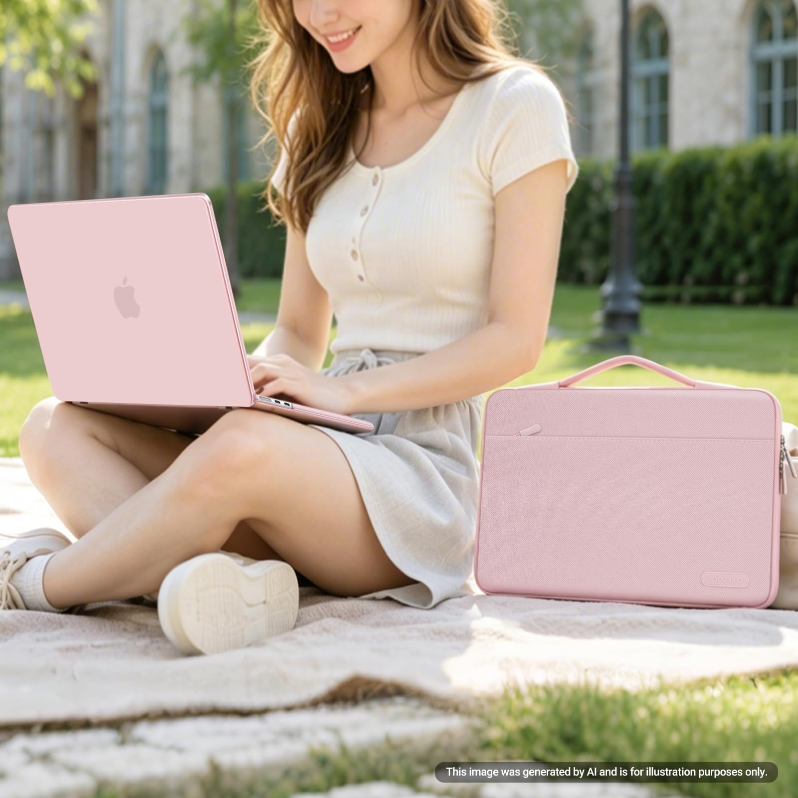 MOSISO Kompatibel mit MacBook Air 15 Zoll Hülle 2026 2025-2023 M5 M4 M3 M2 A3448 A3241 A3114 A2941, Kunststoff Hartschale&Laptoptasche&Tastaturschutz&Displayschutz&Webcam Abdeckung, Babyrosa