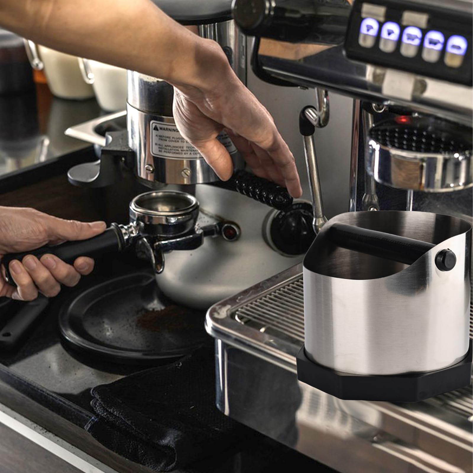 Contenitore per colino Knock Box grande capacità 1,8 l, con fondo antiscivolo, per caffè (argento)