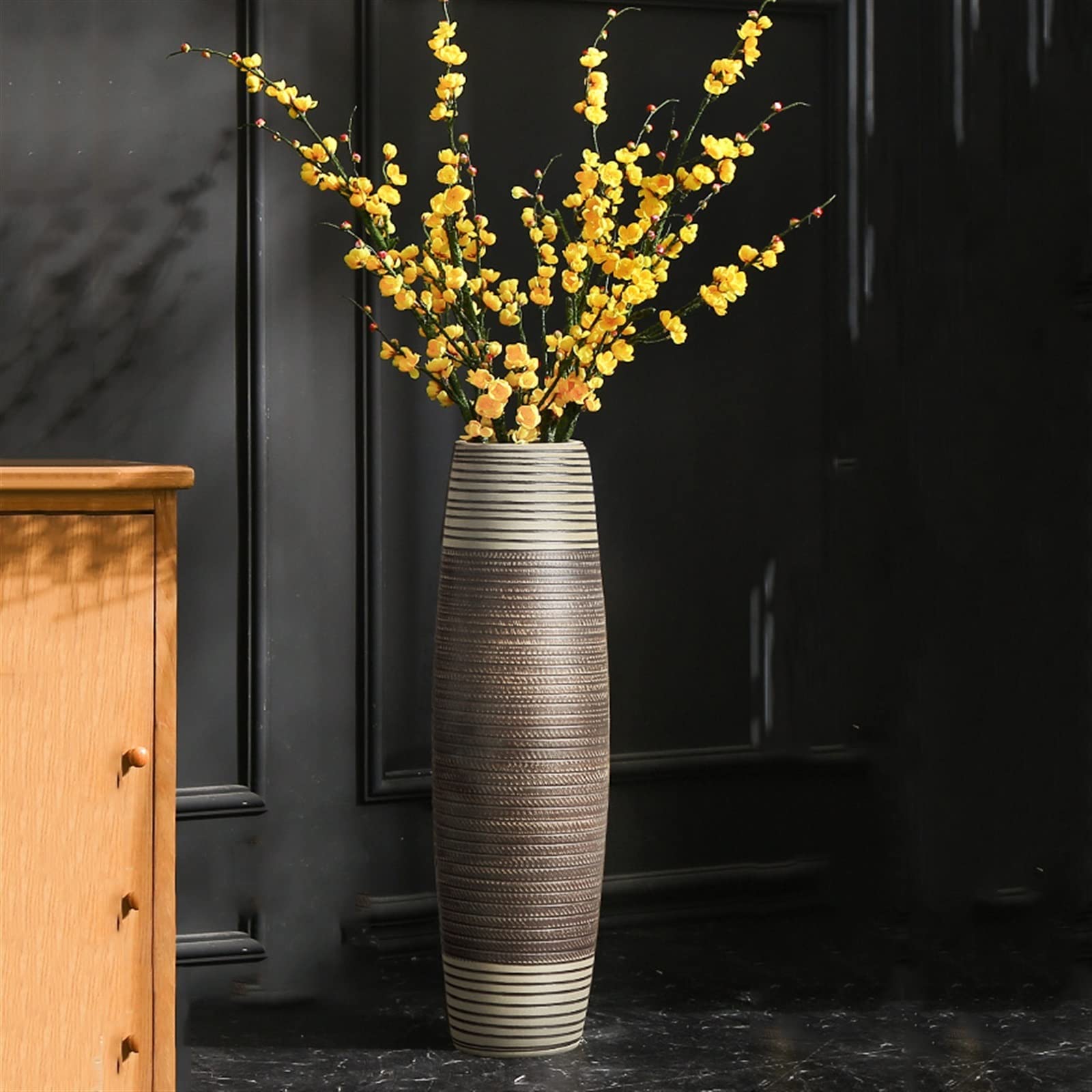 Vase à Poser Au Sol, 100cm Grand Vase Haut, Vase Salon Pour Le Bureau, Maison, Ferme, Cuisine, Entrée, Brindilles Et Fleurs Décoratives (Color : Dark Grey, Size : 26x100cm