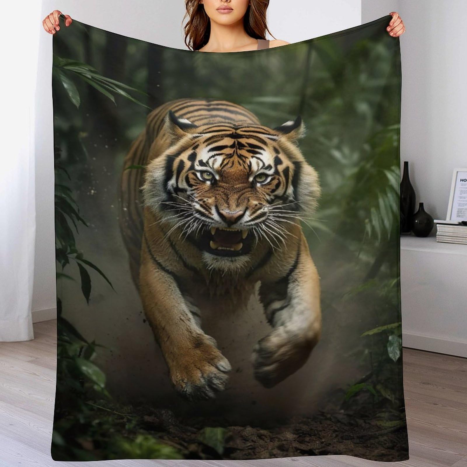 Plaid canapé tigre en couverture flannel douce pour lit de 130x180cm