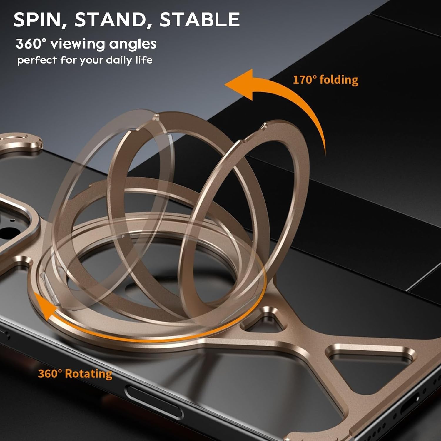 Case for iPhone 17 Pro, Metal X Frameless Cooling Design with 360 Rotating Ring Stand, Corner Cushion, Minimalist Lightweight Grip Signal Friendly, Natural Titanium