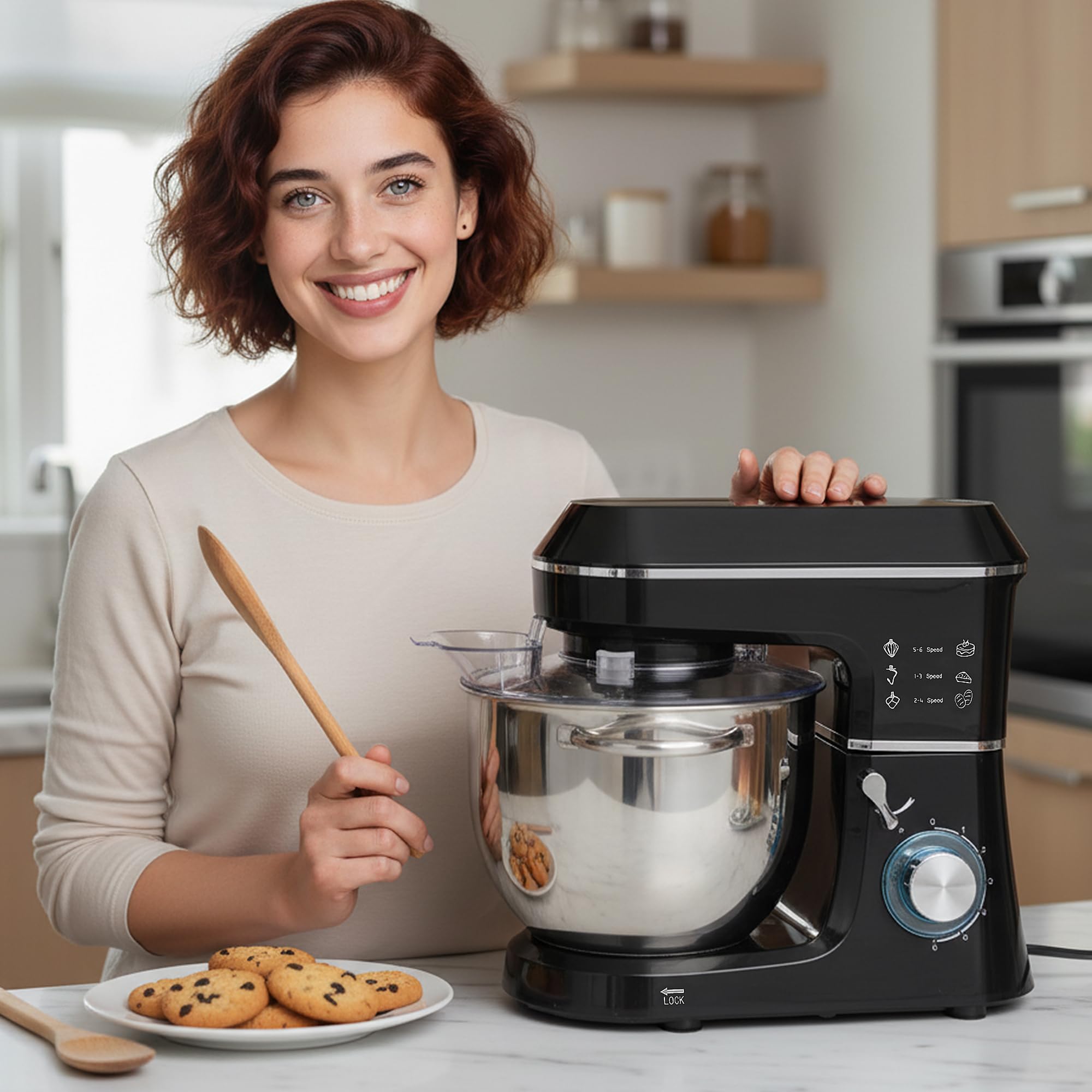 HOMCOM Impastatrice Planetaria con Ciotola Inox 7L, 1400W 6 Velocità Pulse, Testa Inclinabile, Planetaria Professionale Antiscivolo con Gancio Impastare, Frusta, Sbattitore, Paraschizzi e Accessori
