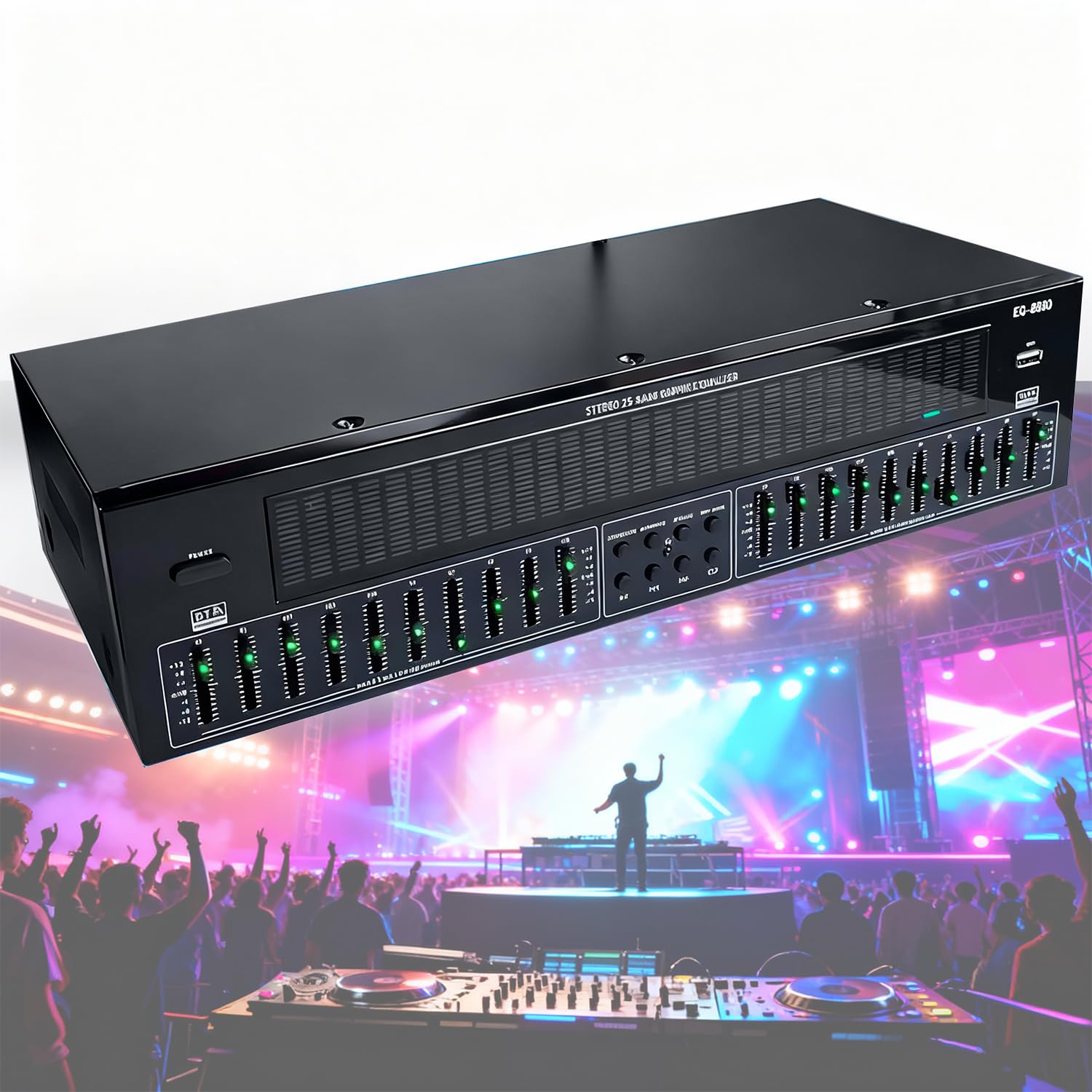 Equalizzatore grafico a 31 bande con Bluetooth 5.4, processore audio digitale con ingressi ottici/coassiali per sistemi stereo domestici, monitoraggio da palco e applicazioni in studio