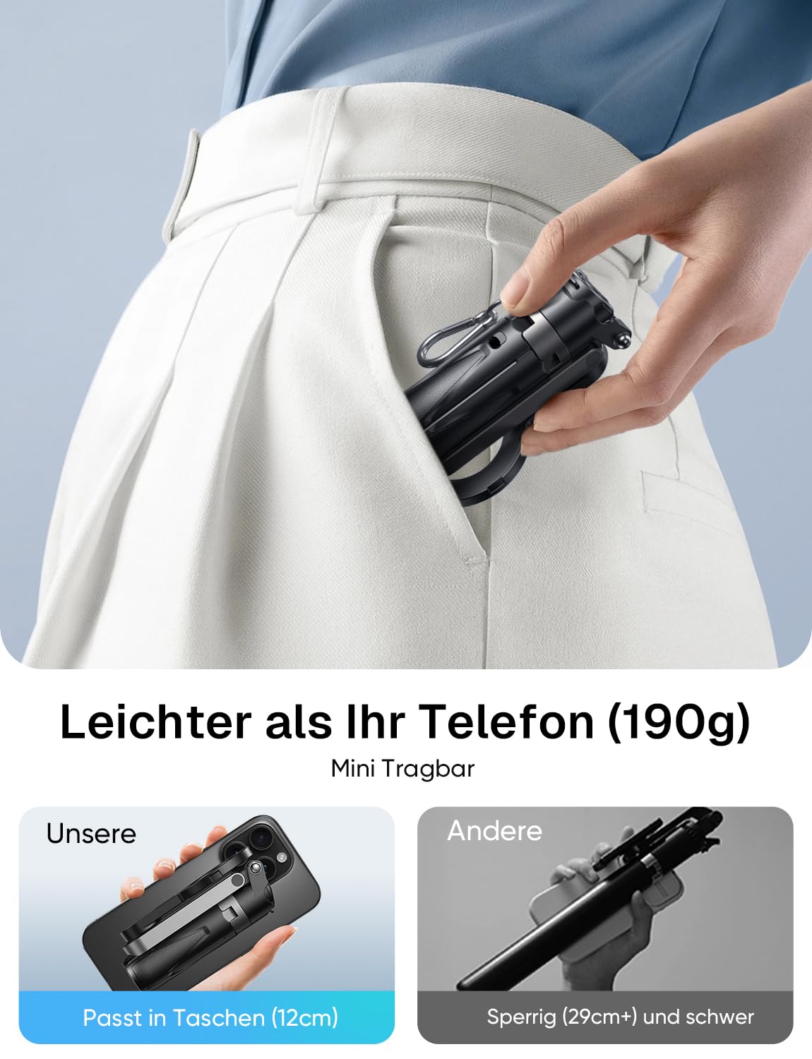 MAGIC JOHN für 36cm Magnetisches Selfie Stick, Selfiestick Klein mit Fülllicht, Bluetooth Handy Stativ mit Abnehmbarer Fernbedienung Kompatibel für iPhone, Samsung und Smartphones
