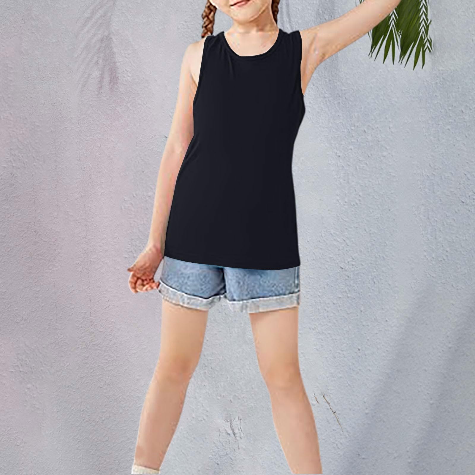 Paquete de 3 camisetas sin mangas para niñas y niños, camisetas de verano de color liso, camisetas casuales de cuello redondo, camisetas sin mangas para adolescentes, ligeras y ajustadas