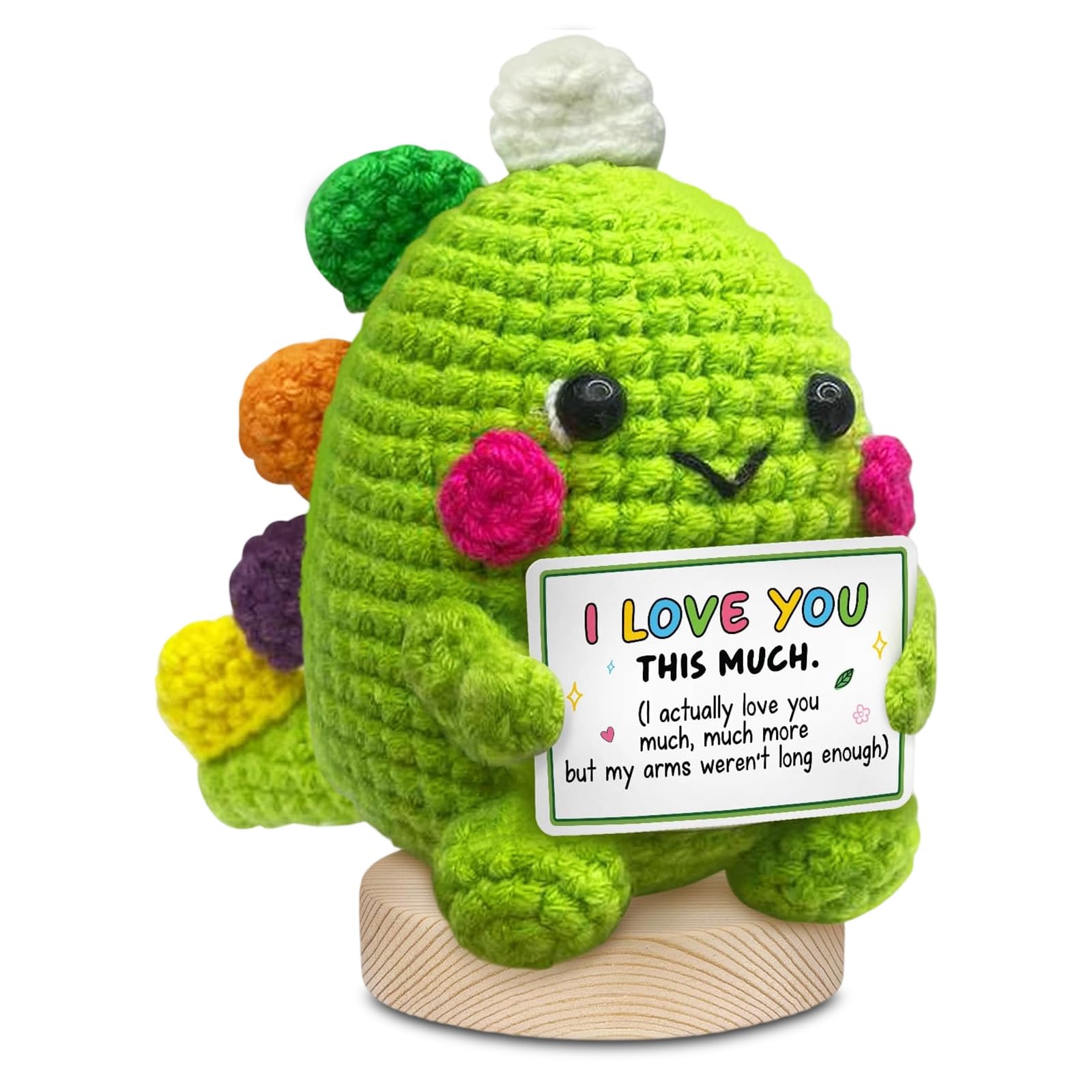 Wuneiox Positive Crochet Gift, Green Handmade Dinosaur Emotional Support Gift with Inspirational, Funny Home Decor for Encouragement, Positivity Gifts for Friends Coworkers, Proud of You Gifts (Love) — image 1