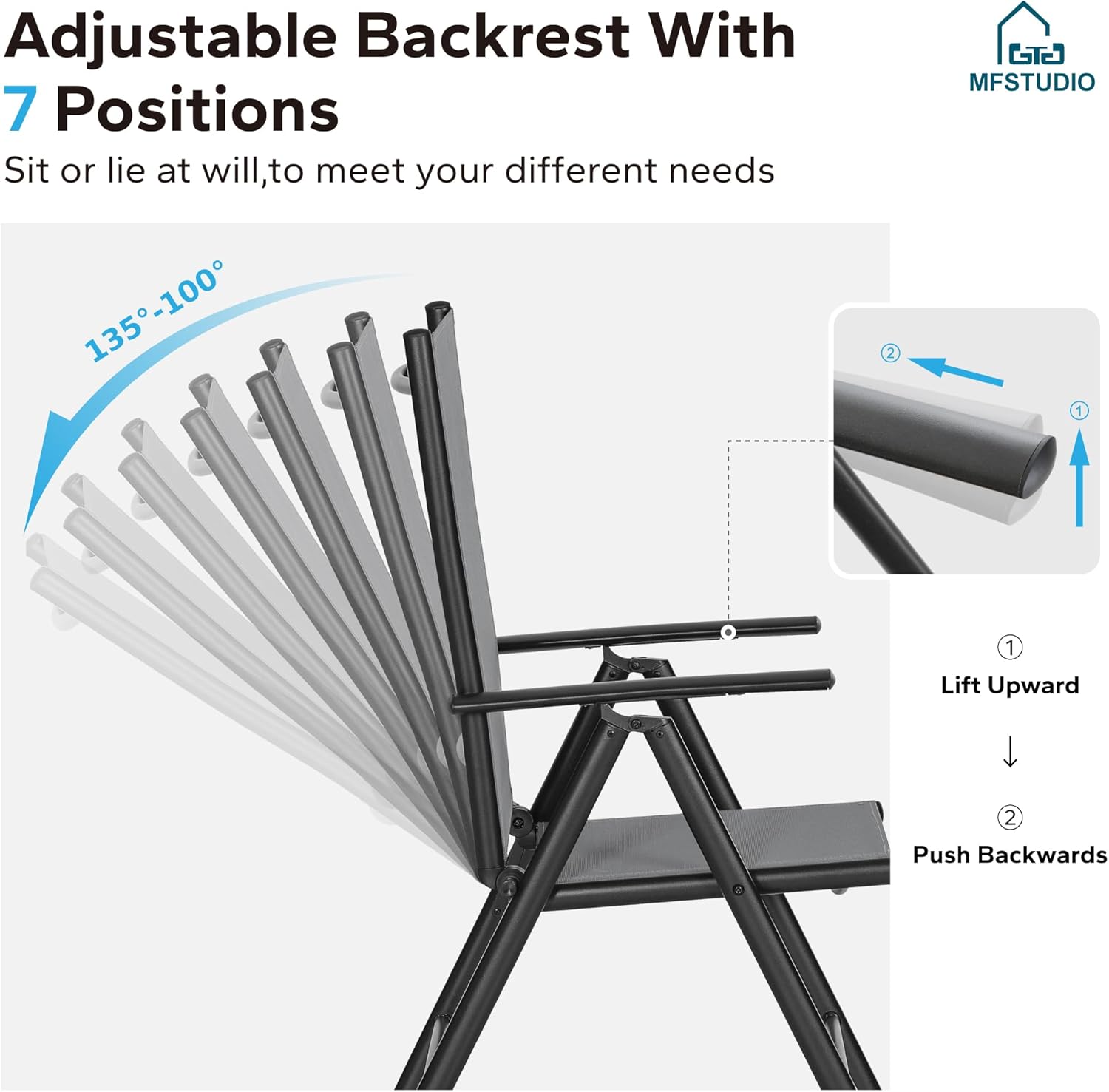 MFSTUDIO 9 Pieces Patio Dining Set with 8 Grey Sling Folding Dining Chair and 1 Expandable Heavy-Duty Metal Dining Table for Outdoor, Garden, Lawn