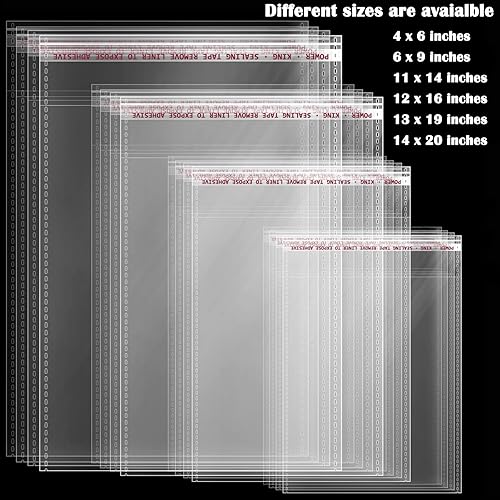 Miniatura 8 de Bolsas de celofán resellables grandes de 14 x 20 pulgadas, 100 unidades, bolsas transparentes autosellantes para productos de embalaje, bolsas de