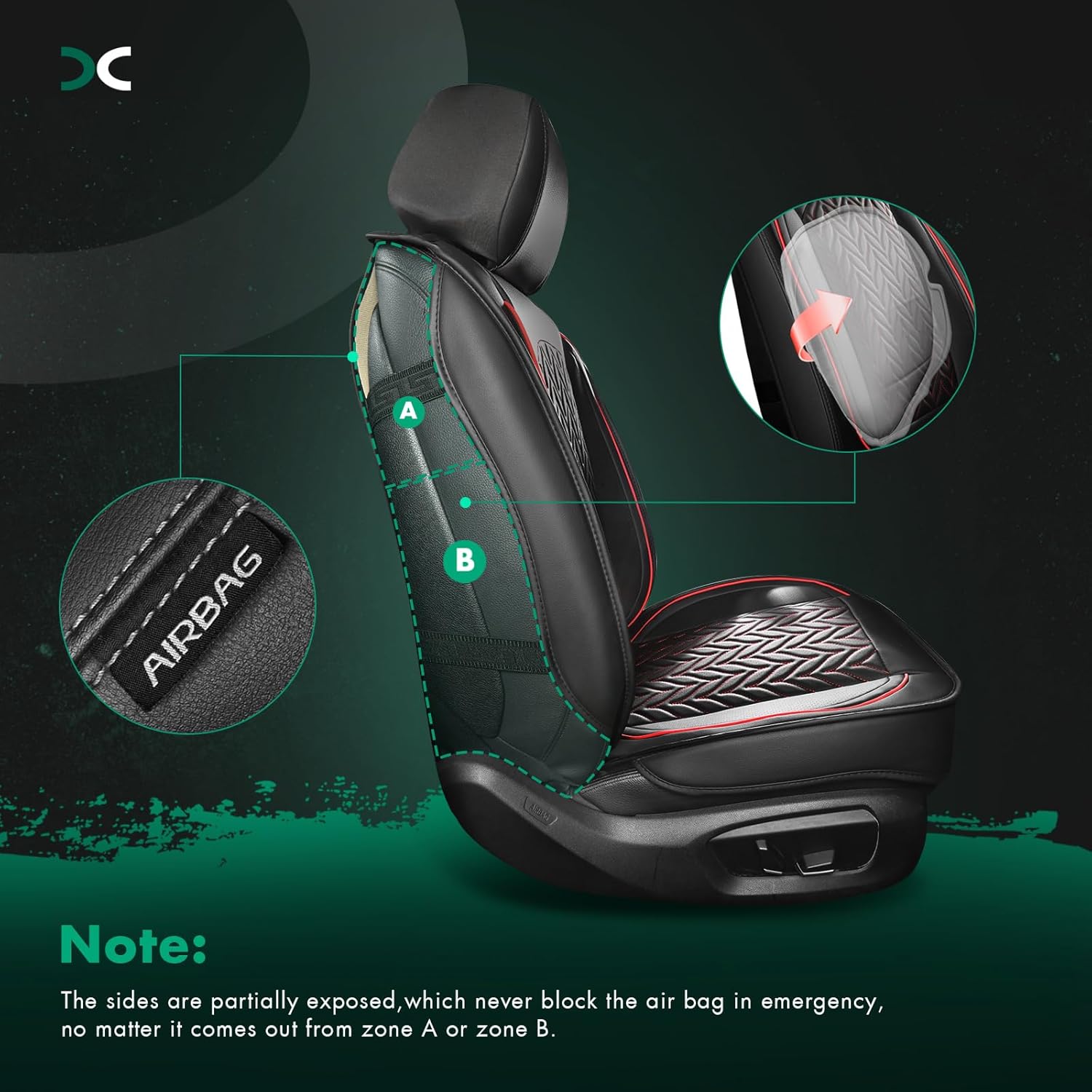 SCITOO Universal Front Seat Covers,2PCS Car Seat Covers Waterproof Vehicle Seat Covers Faux Leather Car Seat Cover For Cars SUV Pick-up Truck Sedan Seat Cover Set (Front, Black And Red)