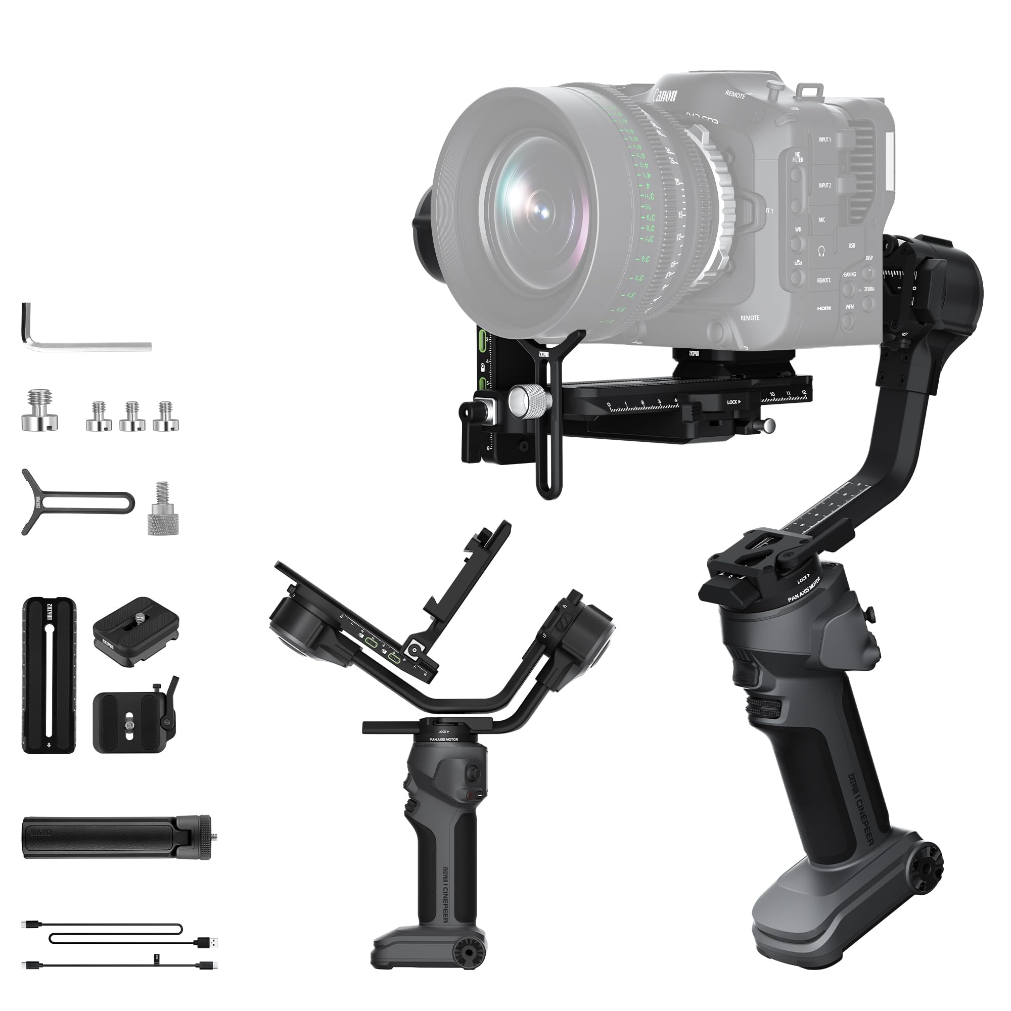 ZHIYUN CINEPEER CRANE 4E Stabilizzatore Fotocamera, 3 assi Gimbal Stabilizzatore per DSLR e Mirrorless, Gimbal Fotocamera Leggero per Nikon/Canon/Sony/Panasonic/Fujifilm, Grigio Scuro