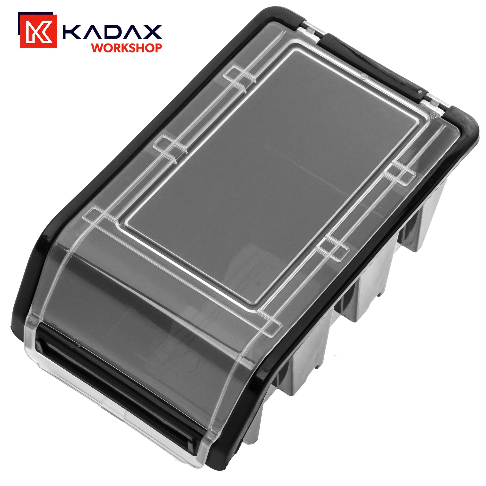 KADAX Set di 20 Cassetta impilabile con Coperchio, Scatola di stoccaggio in plastica PP, Scatola di stoccaggio a Vista in Diverse Misure e Colori, scatole di stoccaggio con sportello per Parete