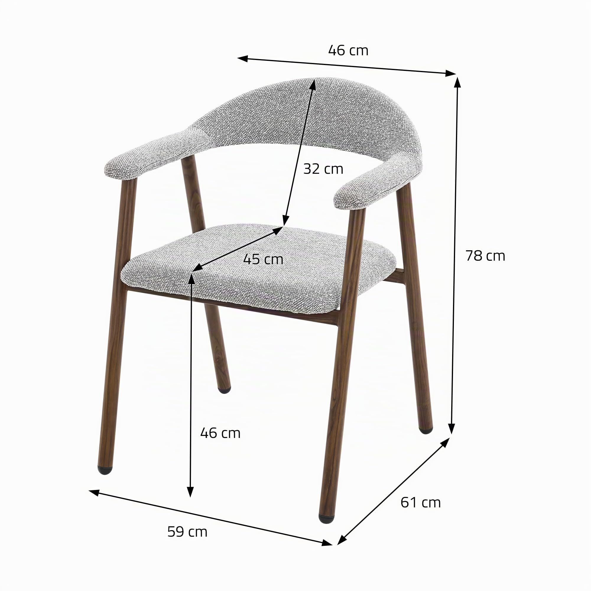 ML-Design Juego 4 Sillas de Comedor con Reposabrazos, Asientos de Cocina y Salón con Respaldo, Tapizado Tejido Gris y Estructura de Acero con Aspecto Madera, Sillones Ergonómicos Modernos