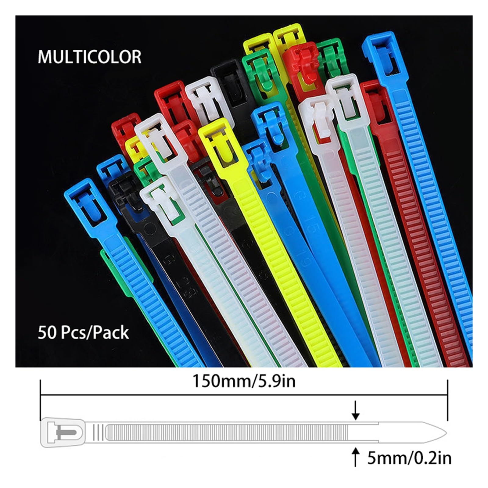 50 szt. 5 x 150 mm nylonowe opaski zaciskowe do kabli, rozłączalne, stałe, demontażu(Red)
