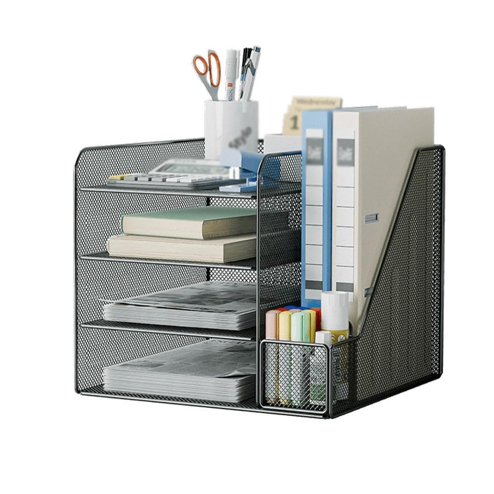 JOUFNING Office Desk Organizers and Accessories - Mesh Desk File Organizer, Desktop Document Holder, Metal Paper Sorter Folder, Desktop Document Shelf Tray Storage Rack