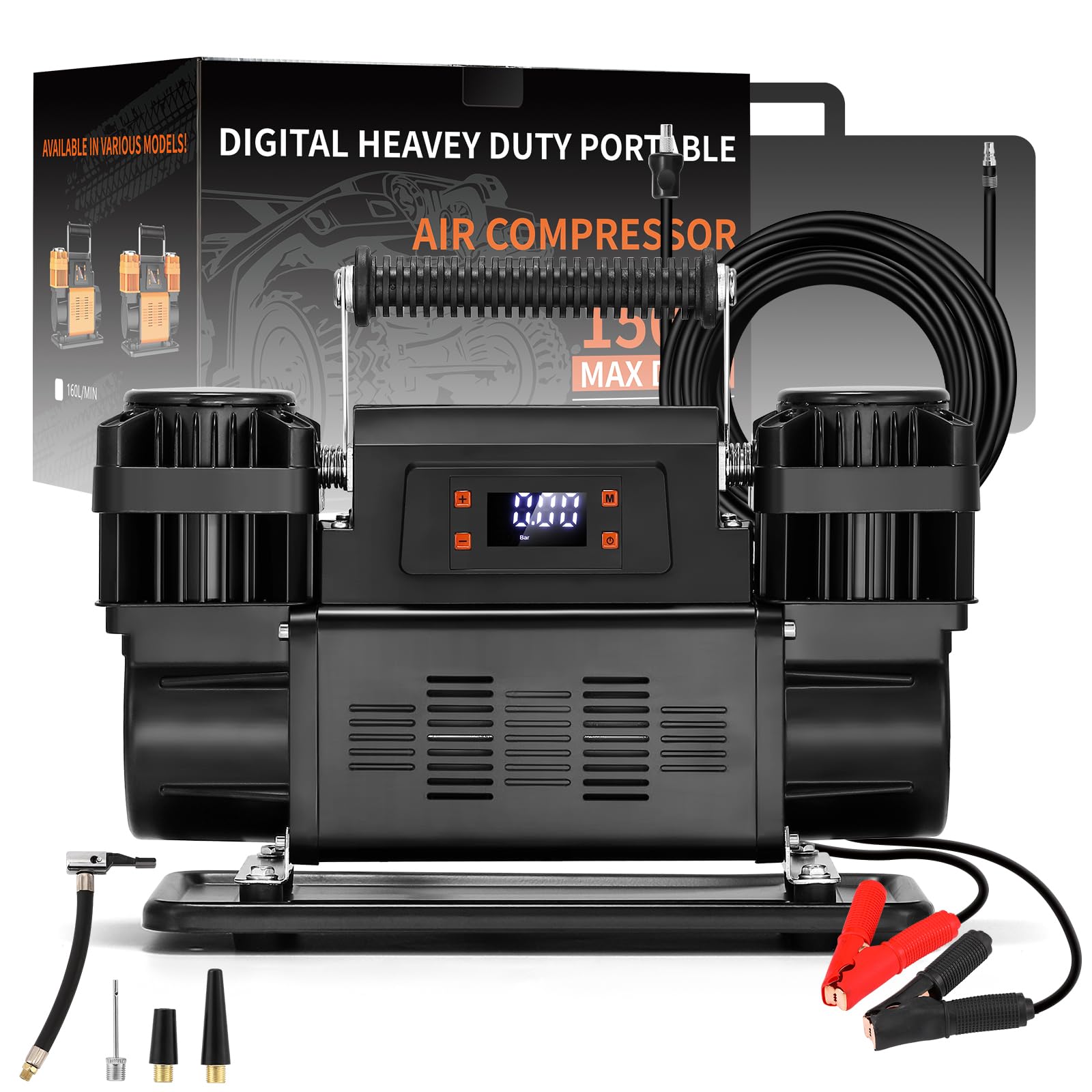 Photo 1 of Crispaire Dual Cylinder 12V Air Compressor 150 PSI 300 LPM – LCD Digital Display with Preset Pressure Heavy Duty Portable Tire Inflator for Truck SUV Off Road Jeep 1200W Fast Inflation No Overheating
