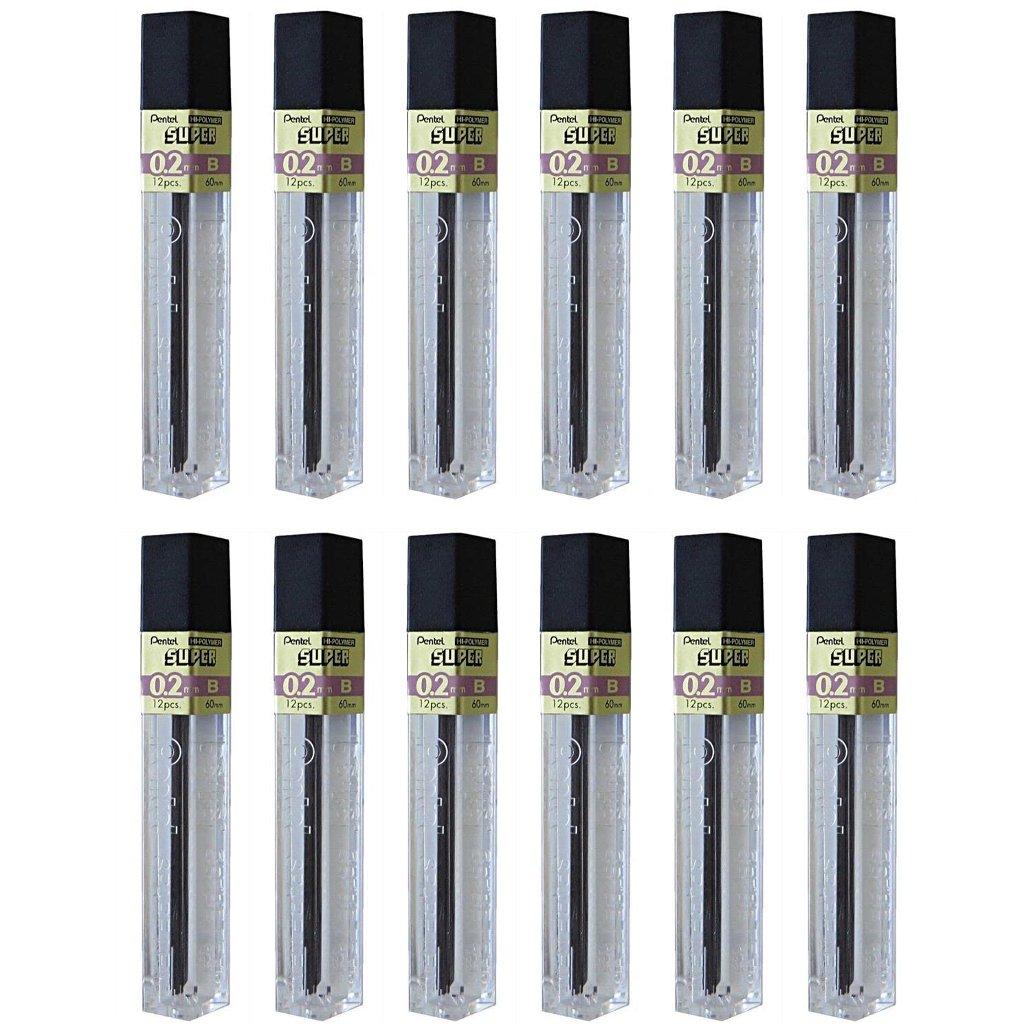 PENTEL Lote de 12 fundas de 12 minas para portaminas HI-POLYMER SUPER 0,2 mm B