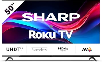 SHARP 50GJ4225E - 50 Zoll Fernseher 4K Ultra HD Roku TV LED Smart TV | 126 cm, Gaming & Streaming, Ohne Rahmen, HDR10, HDMI 2.1, AV1-Codec, Netflix, Prime, Youtube, Disney+, Apple TV