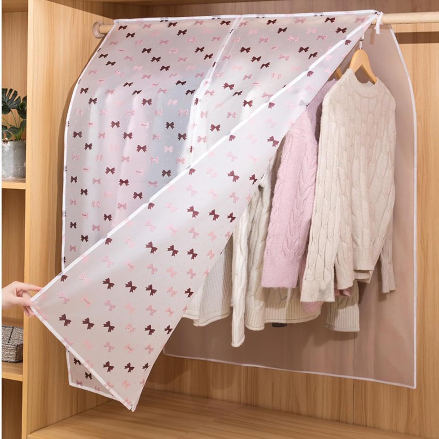 Fundas para Ropa Impermeable Transpirable Ropa Translúcida Rac Funda Antipolvo Estampado Lindo Colgando Armario Almacenamiento Bolsas para Ropa,Lazos,60x120cm