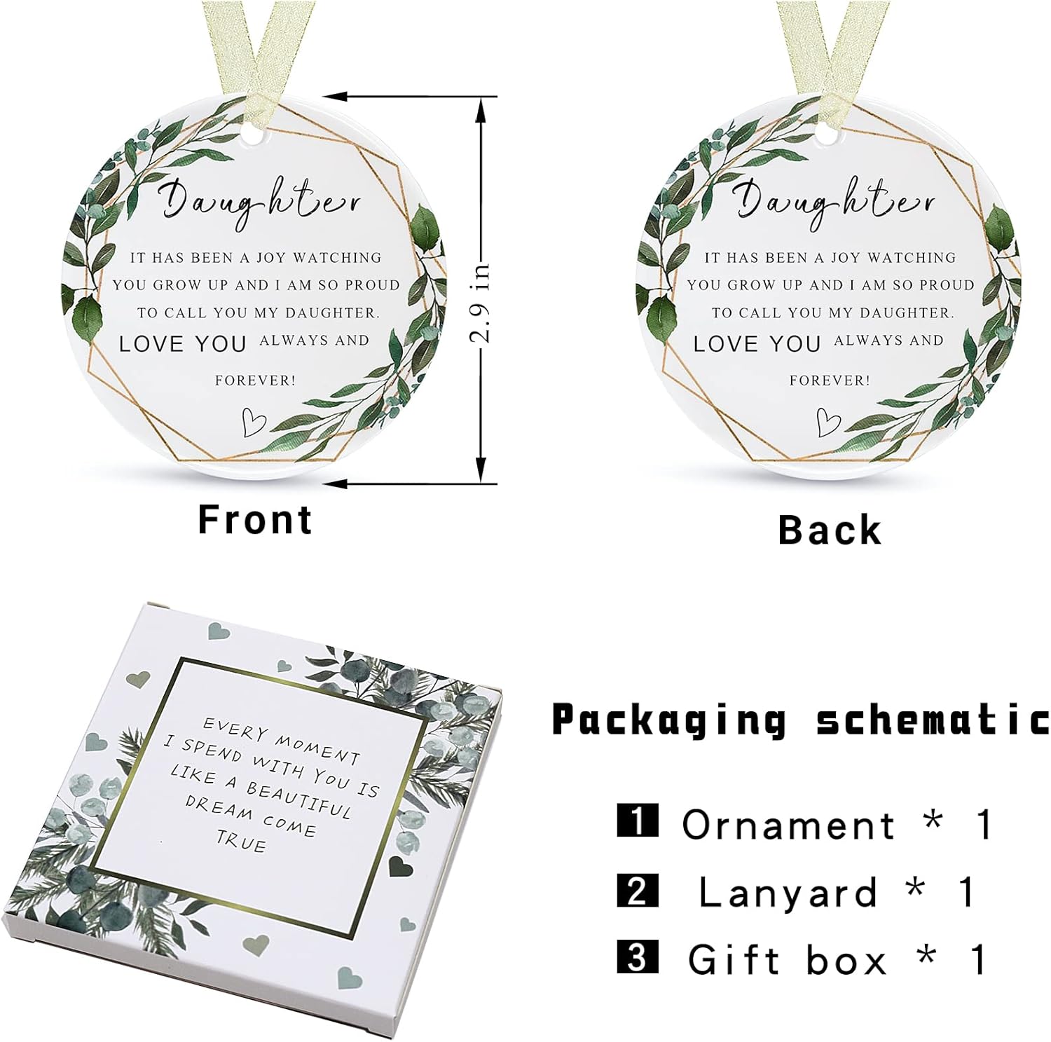 Daughter Ornaments 2026 Daughter Christmas Ornament Xmas Forever Ornament Best Ever Gift Double-Sided Printing Ceramic with Gift Box&Ribbon 2.9" - Image 7