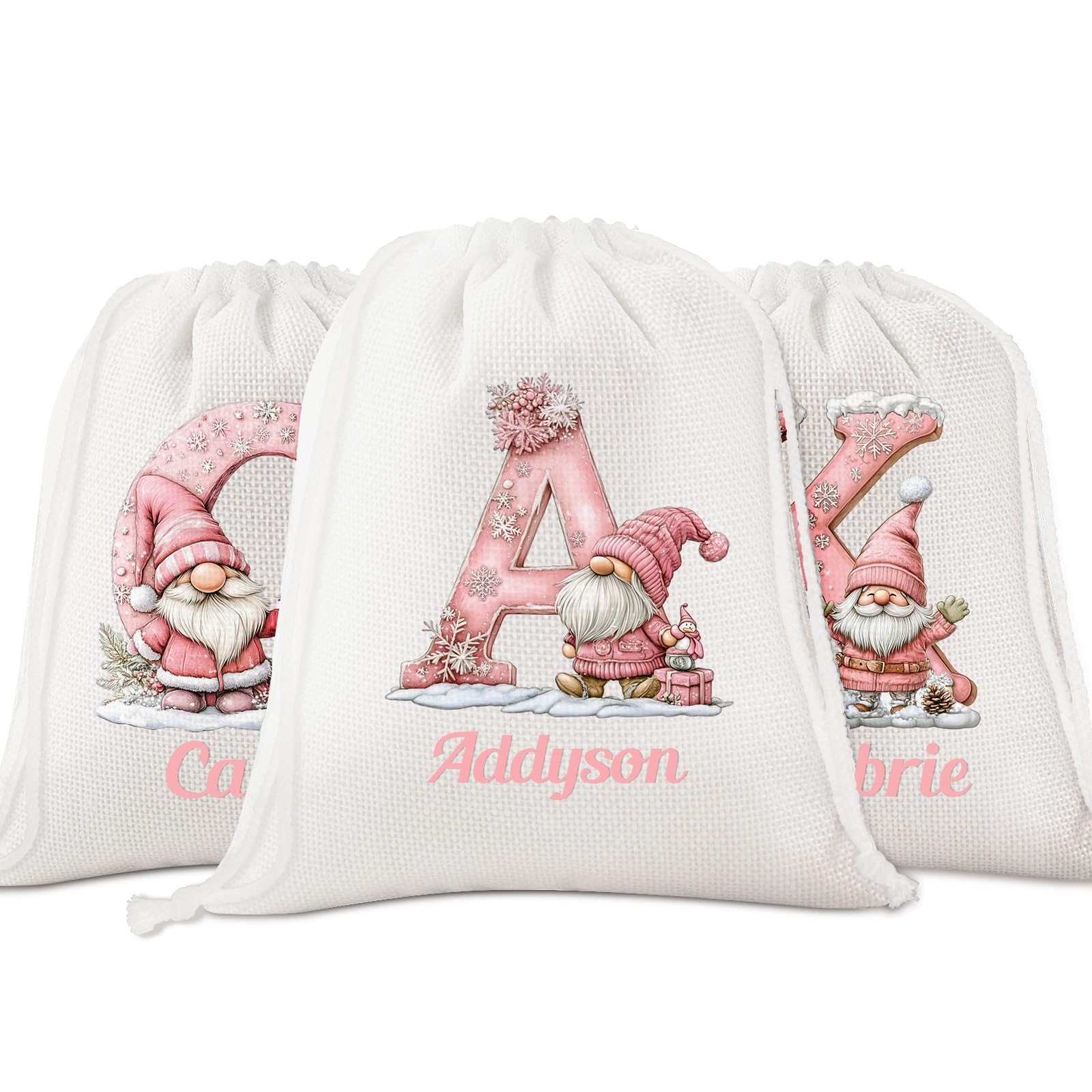 papasgix Christmas Sacks Personalised Santa Sack Extra Large with Initial & Name Custom Drawstring Christmas Wrapping Bags Xmas Gift Bags Christmas Stocking Alternative(Pink,50x70CM)