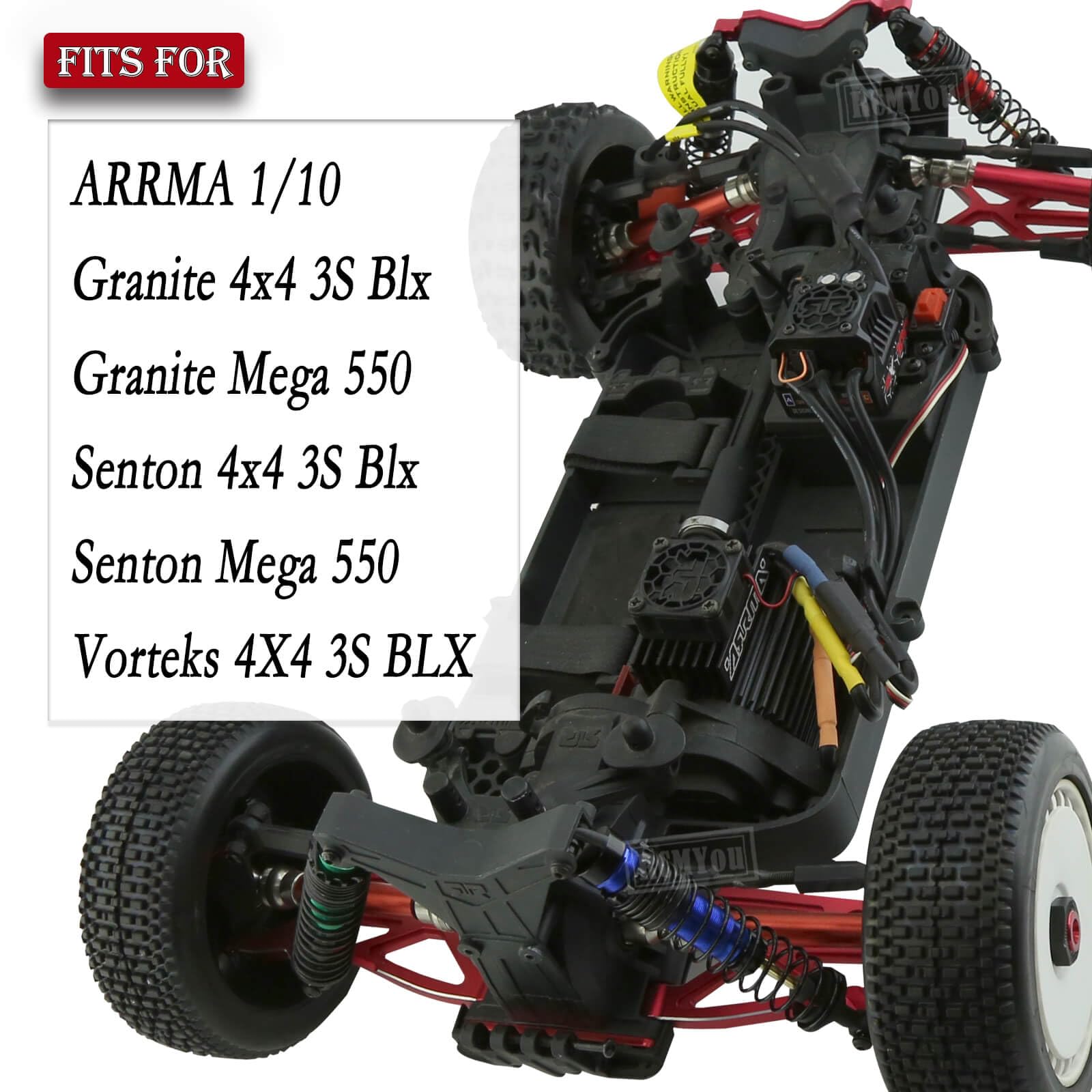 RCMYou RC Shock Absorber & Drive Shaft Upgrades Part for 1/10 Arrma Granite/Senton 4x4 3S Blx Mega 550/Vorteks 3s blx,4PCS Front Rear RC Big Bore Shocks/Axles CVD,Navy Blue