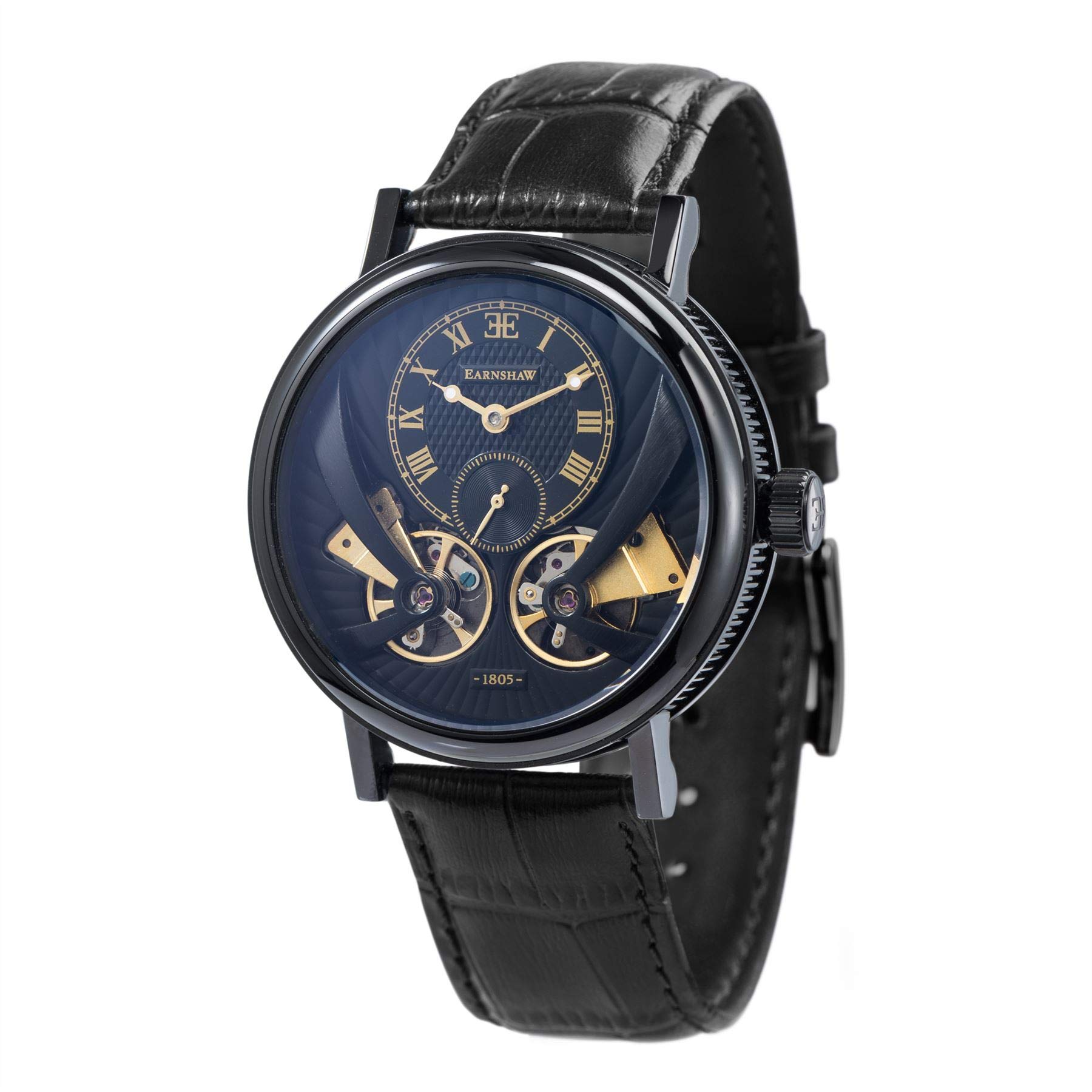 Thomas Earnhshaw Men's Beaufort Anatolia Automatic Mechanical Watch with Black Dial Analogue Classic Display and Black Leather Strap ES-8059-04