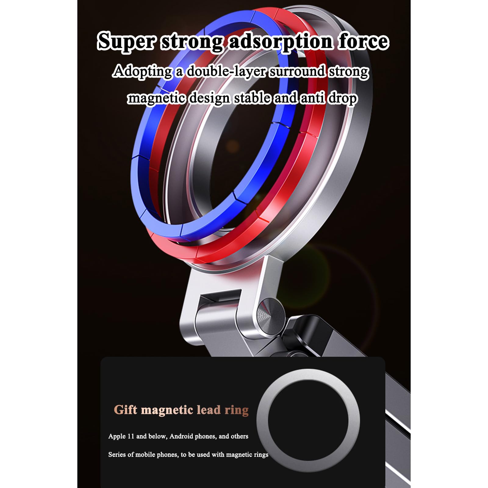 Magnetic Phone Tripod Stand for iPhone,Foldable Magnetic Stand,360°Rotatable Magnetic Pocket Mini Tripod,Universal Fit with Metal Ring for Android (Silver)