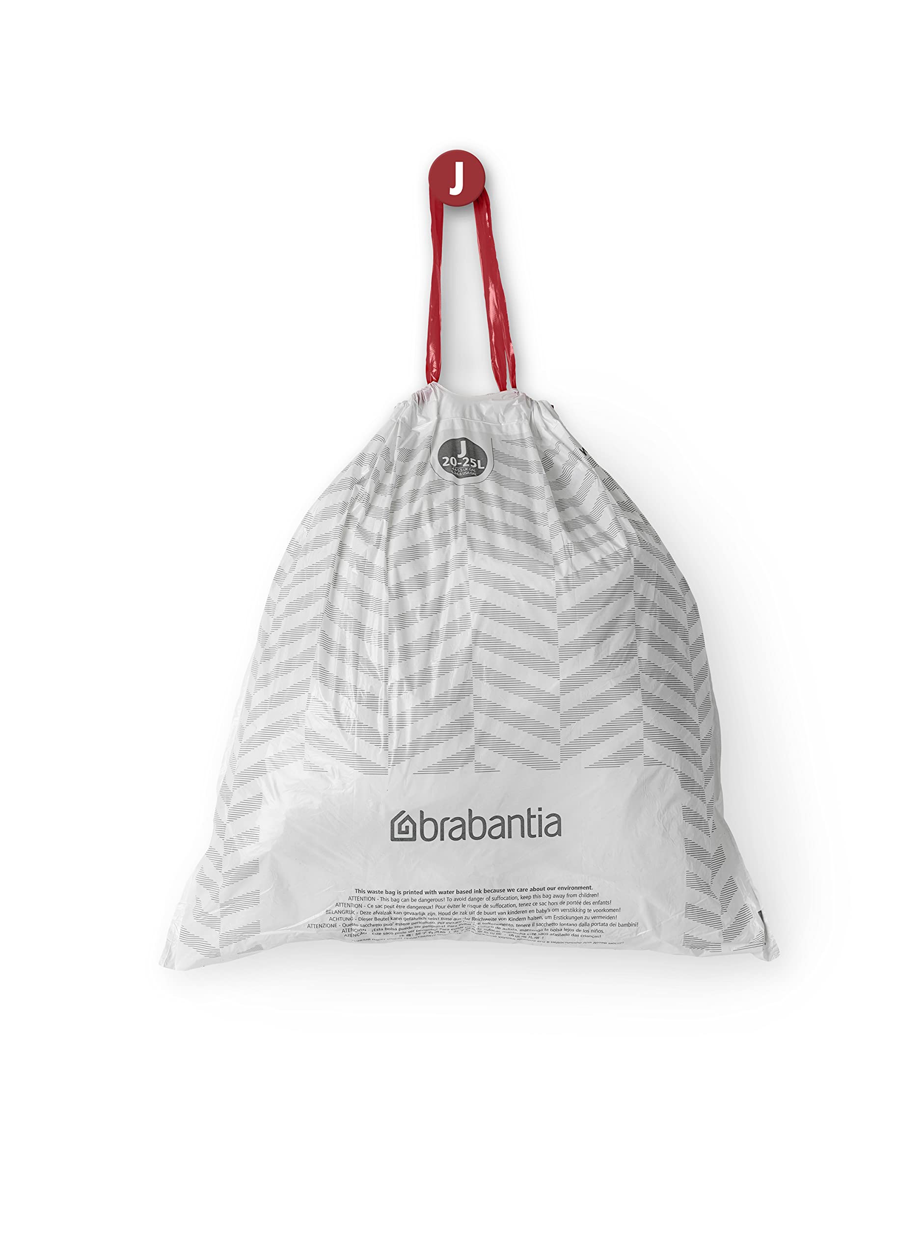 Brabantia Sacs Poubelle PerfectFit Multipack (Code J - 20L / 25L), Ultra Résistant, Poignées Coulissantes, 6 rouleaux (120 Sacs)