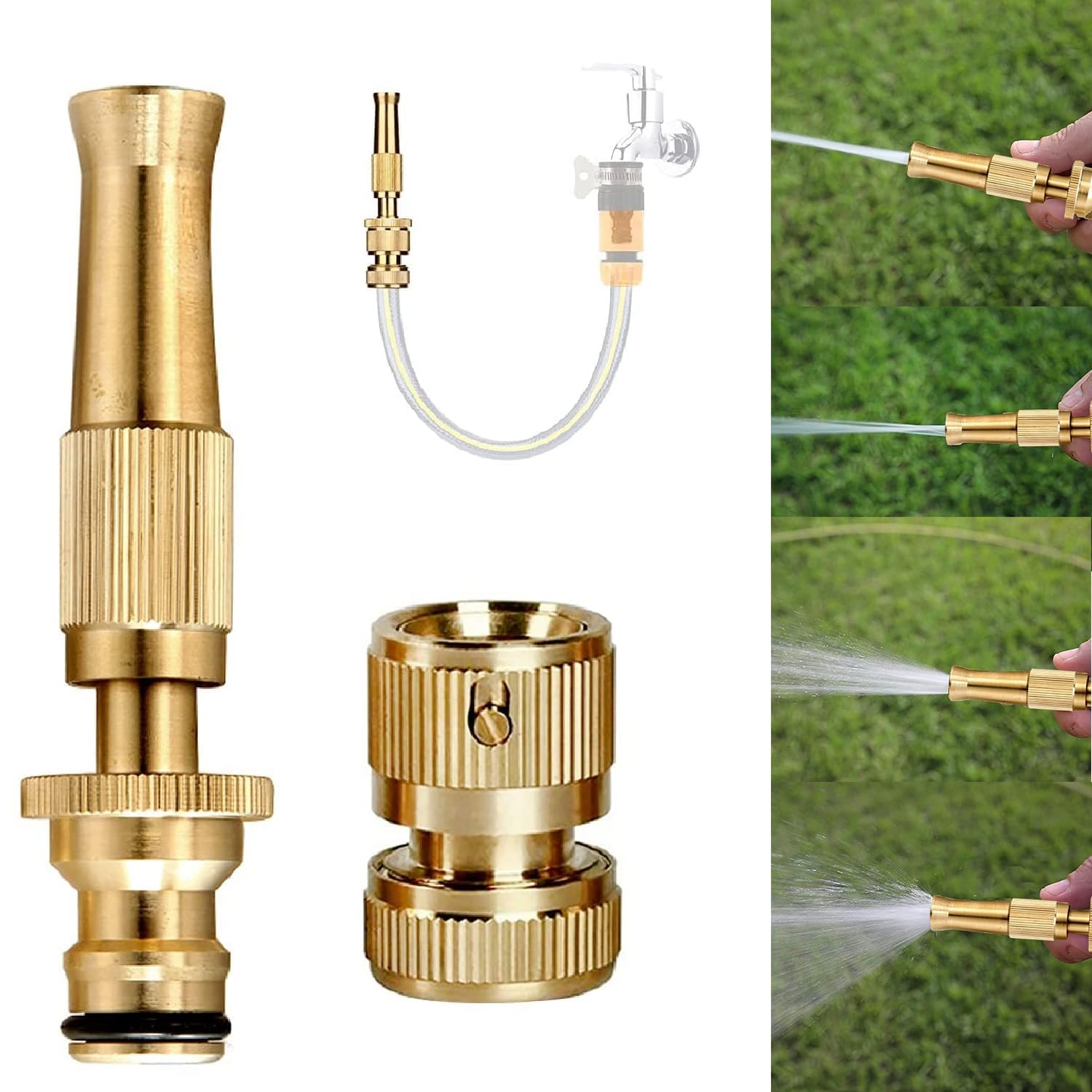 Brass Water Spray Nozzle Suitable for 1/2" Hose Pipe Adjustable Brass Spray Nozzle Water Pressure Booster Brass Nozzle Water Spray Gun for Car Wash & Gardening Water Pressure Nozzle (Gold) (B0D8YP12J9) Amazon Price History, Amazon Price Tracker